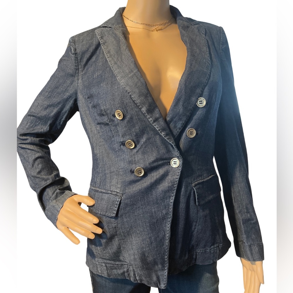 White House | Black Market Chambray Denim Double Breasted Jacket Blazer